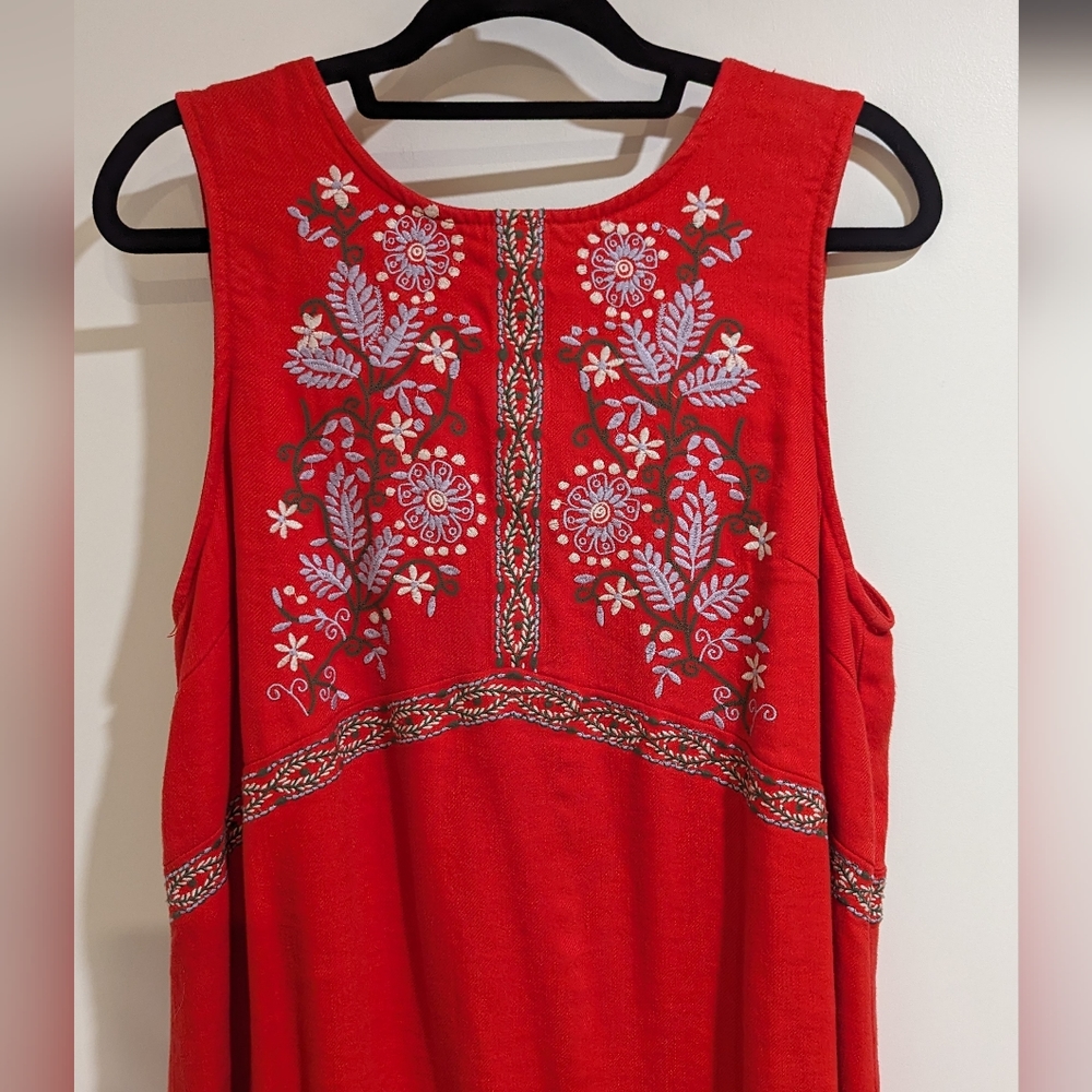 NWT Anthropologie Embroidered Red Dress Size 14